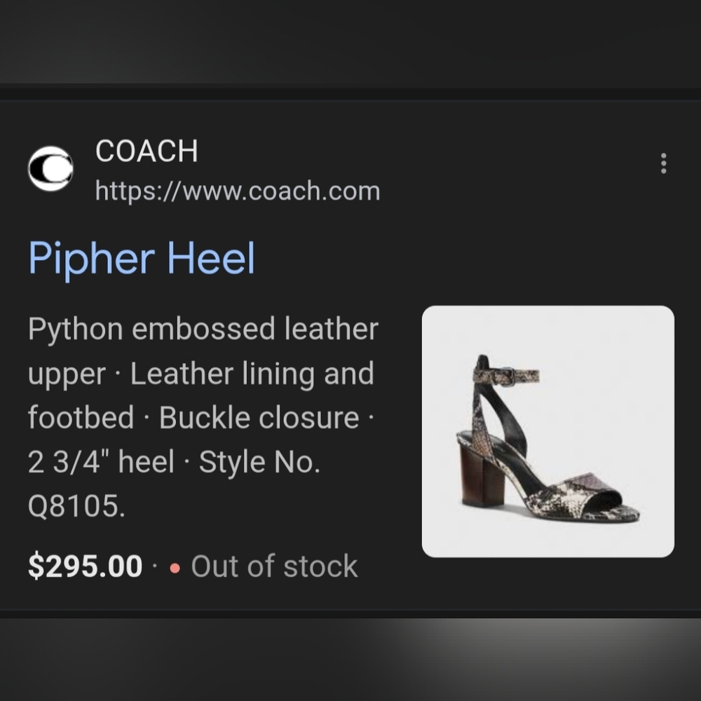 Coach Snake Pipher Heel No. Q8105 8.5B - Picture 7 of 10